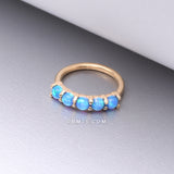 Detail View 1 of 14 Karat Gold Multi Fire Opal Crown Prong Set Bendable Hoop Ring-Blue Opal