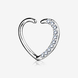 14 Karat White Gold Journey Sparkles Heart Bendable Hoop Ring for Left Ear