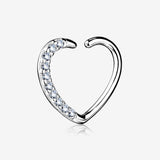 14 Karat White Gold Journey Sparkles Heart Bendable Hoop Ring for Right Ear