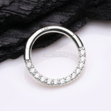 Detail View 1 of 14 Karat White Gold Brilliant Sparkle Gems Front Lined Clicker Hoop Ring-Clear Gem