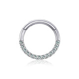 14 Karat White Gold Brilliant Sparkle Gems Front Lined Clicker Hoop Ring