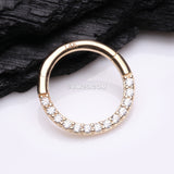Detail View 1 of 14 Karat Gold Brilliant Sparkle Gems Front Lined Clicker Hoop Ring-Clear Gem