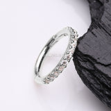 Detail View 1 of 14 Karat White Gold Brilliant Sparkle Gems Lined Clicker Hoop Ring-Clear Gem