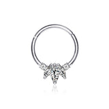 14 Karat White Gold Marquise Floral Sparkle Clicker Hoop Ring