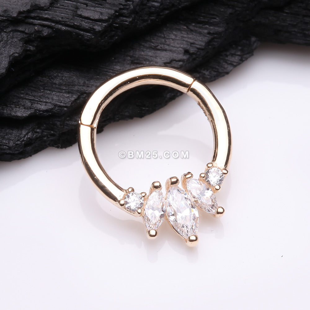 Detail View 1 of 14 Karat Gold Marquise Floral Sparkle Clicker Hoop Ring-Clear Gem