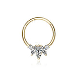 14 Karat Gold Marquise Floral Sparkle Clicker Hoop Ring