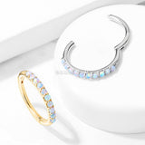 Detail View 1 of 14 Karat Gold Fire Opal Sparkle Lined Clicker Hoop Ring-White Opal