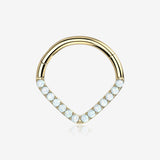 14 Karat Gold Fire Opal Sparkle Chevron Clicker Hoop Ring-White Opal