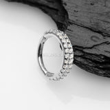 Detail View 1 of 14 Karat White Gold Brilliant Sparkle Double Lined Gems Seamless Clicker Hoop Ring-Clear Gem