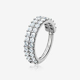 14 Karat White Gold Brilliant Sparkle Double Lined Gems Seamless Clicker Hoop Ring-Clear Gem