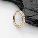 Detail View 1 of 14 Karat Gold Brilliant Sparkle Double Lined Gems Seamless Clicker Hoop Ring-Clear Gem