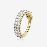 14 Karat Gold Brilliant Sparkle Double Lined Gems Seamless Clicker Hoop Ring-Clear Gem