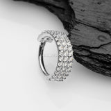 Detail View 1 of 14 Karat White Gold Brilliant Sparkle Triple Lined Gems Seamless Clicker Hoop Ring-Clear Gem