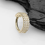 Detail View 1 of 14 Karat Gold Brilliant Sparkle Triple Lined Gems Seamless Clicker Hoop Ring-Clear Gem
