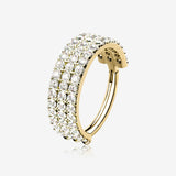14 Karat Gold Brilliant Sparkle Triple Lined Gems Seamless Clicker Hoop Ring-Clear Gem
