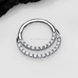Detail View 1 of 14 Karat White Gold Brilliant Sparkle Double Loop Lined Gems Seamless Clicker Hoop Ring-Clear Gem