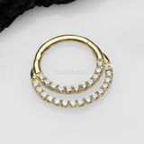 Detail View 1 of 14 Karat Gold Brilliant Sparkle Double Loop Lined Gems Seamless Clicker Hoop Ring-Clear Gem
