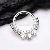 Detail View 1 of 14 Karat White Gold Bali Studded Sparkle Seamless Clicker Hoop Ring-Clear Gem