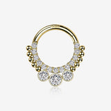 14 Karat Gold Bali Studded Sparkle Seamless Clicker Hoop Ring-Clear Gem