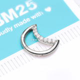 Detail View 2 of 14 Karat White Gold Brilliant Sparkle Gem Lined Crescent Moon Seamless Clicker Hoop Ring-Clear Gem