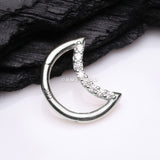 Detail View 1 of 14 Karat White Gold Brilliant Sparkle Gem Lined Crescent Moon Seamless Clicker Hoop Ring-Clear Gem