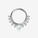 14 Karat White Gold Multi-Gem Goddess Fire Opal Seamless Clicker Hoop Ring