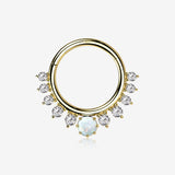 14 Karat Gold Multi-Gem Goddess Fire Opal Seamless Clicker Hoop Ring