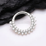 Detail View 1 of 14 Karat White Gold Double Lined Brilliant Sparkle Seamless Clicker Hoop Ring-Clear Gem