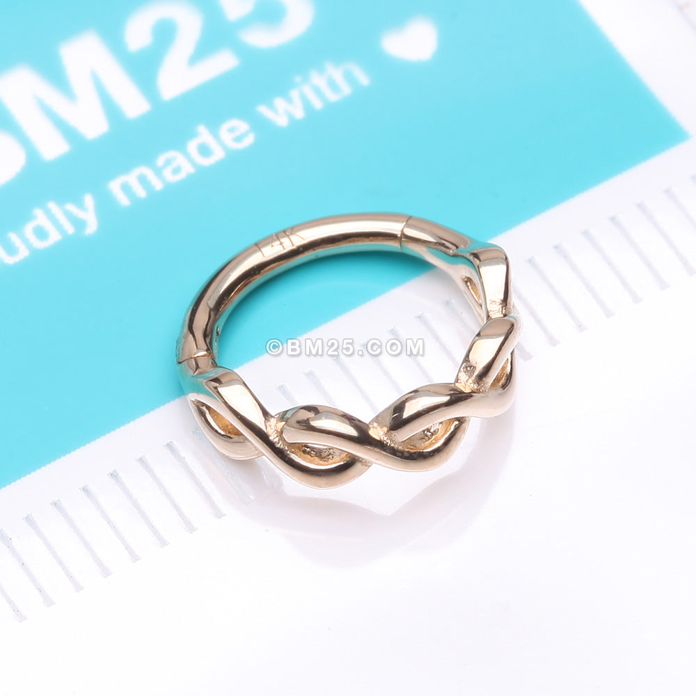 Detail View 2 of 14 Karat Gold Infinity Weaved Loop Seamless Clicker Hoop Ring