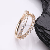 Detail View 1 of 14 Karat Gold Brilliant Sparkle Double Hoop Seamless Clicker Hoop Ring-Clear Gem