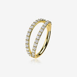 14 Karat Gold Brilliant Sparkle Double Hoop Seamless Clicker Hoop Ring-Clear Gem