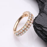 Detail View 1 of 14 Karat Gold Double Lined Fire Opal Row Hoop Seamless Clicker Hoop Ring-White Opal