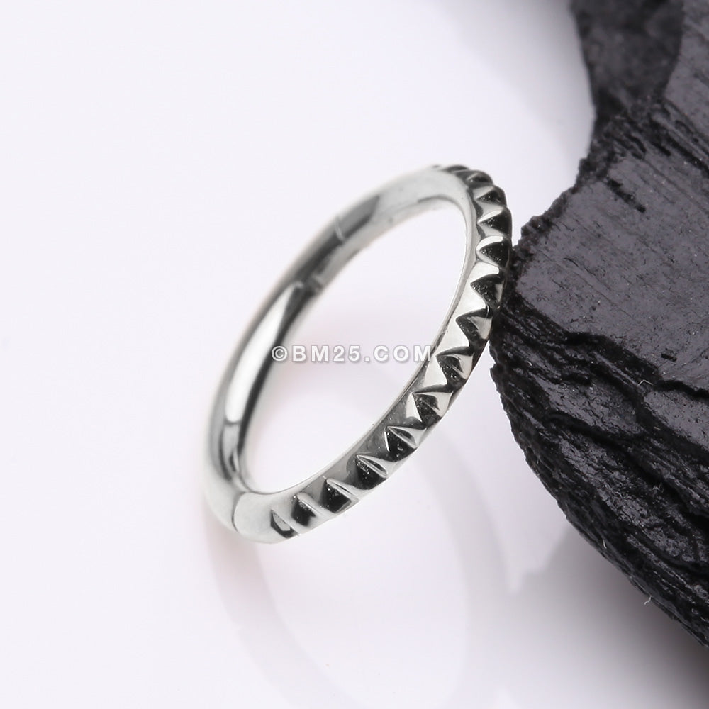 Detail View 1 of 14 Karat White Gold Pyramid Studded Geometric Seamless Clicker Hoop Ring