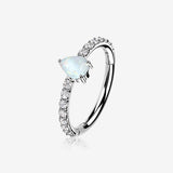 14 Karat White Gold Teardrop Fire Opal Multi-Gem Seamless Clicker Hoop Ring-White Opal