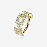 14 Karat Gold Square Chain Link Sparkle Design Seamless Clicker Hoop Ring