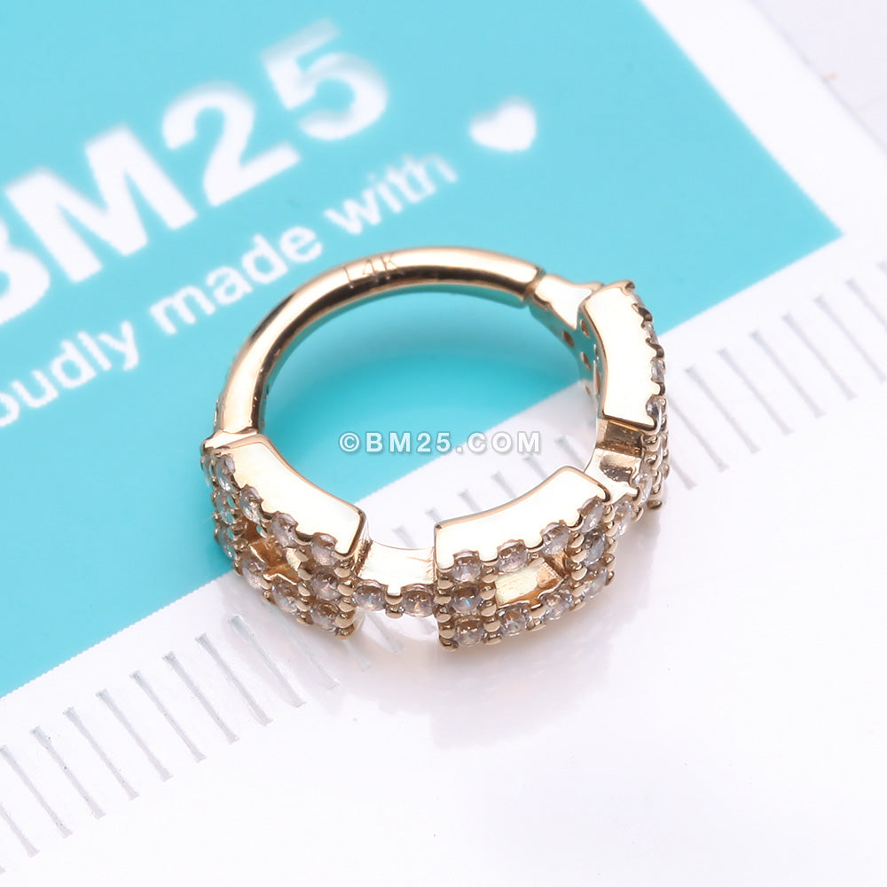Detail View 2 of 14 Karat Gold Square Chain Link Sparkle Design Seamless Clicker Hoop Ring-Clear Gem