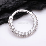Detail View 1 of 14 Karat White Gold Studded Sparkle Gems Paved Clicker Hoop Ring