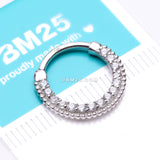 Detail View 2 of 14 Karat White Gold Studded Sparkle Gems Paved Clicker Hoop Ring