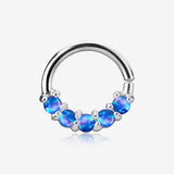 14 Karat White Gold Fire Opal Prong Set Lined Bendable Hoop Ring-Blue