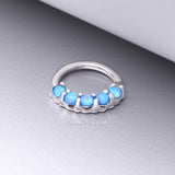 Detail View 1 of 14 Karat White Gold Fire Opal Prong Set Lined Bendable Hoop Ring-Blue
