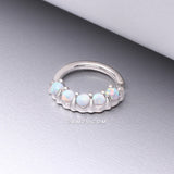 Detail View 1 of 14 Karat White Gold Fire Opal Prong Set Lined Bendable Hoop Ring-White