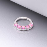 Detail View 1 of 14 Karat White Gold Fire Opal Prong Set Lined Bendable Hoop Ring-Pink