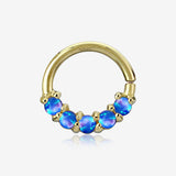 14 Karat Gold Fire Opal Prong Set Lined Bendable Hoop Ring-Blue