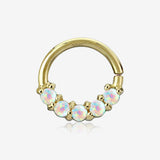 14 Karat Gold Fire Opal Prong Set Lined Bendable Hoop Ring-White
