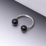 Detail View 1 of Black Agate Stone Ball Ends Steel Horseshoe Circular Barbell