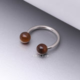 Detail View 1 of Tiger Eye Stone Ball Ends Steel Horseshoe Circular Barbell