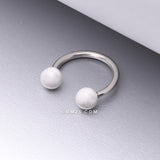 Detail View 1 of White Howlite Stone Ball Ends Steel Horseshoe Circular Barbell