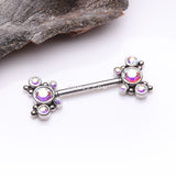 Detail View 1 of A Pair of Butterfly Sparkle Multi-Gem Threadless Nipple Barbell-Aurora Borealis