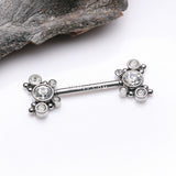Detail View 1 of A Pair of Butterfly Sparkle Multi-Gem Threadless Nipple Barbell-Clear Gem