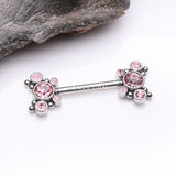 Detail View 1 of A Pair of Butterfly Sparkle Multi-Gem Threadless Nipple Barbell-Pink